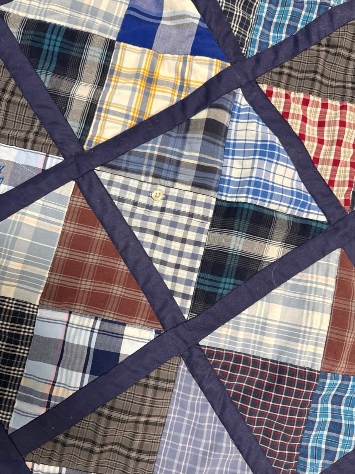 Quilt detail — every piece a different shirt